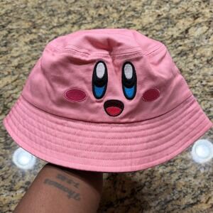 Kirby Nintendo Pink Bucket Hat Embroidered Face Anime Video Game Streetwear
